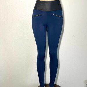 A DAY blue black leggings Throw And Roll zip pockets pants s womens